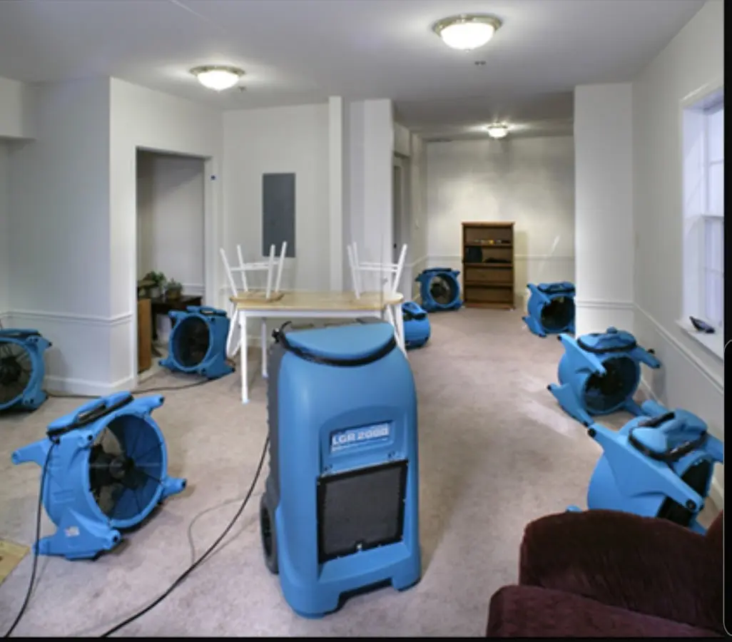Air movers and dehumidifier setup for Water Damage Restoration in Hagerstown